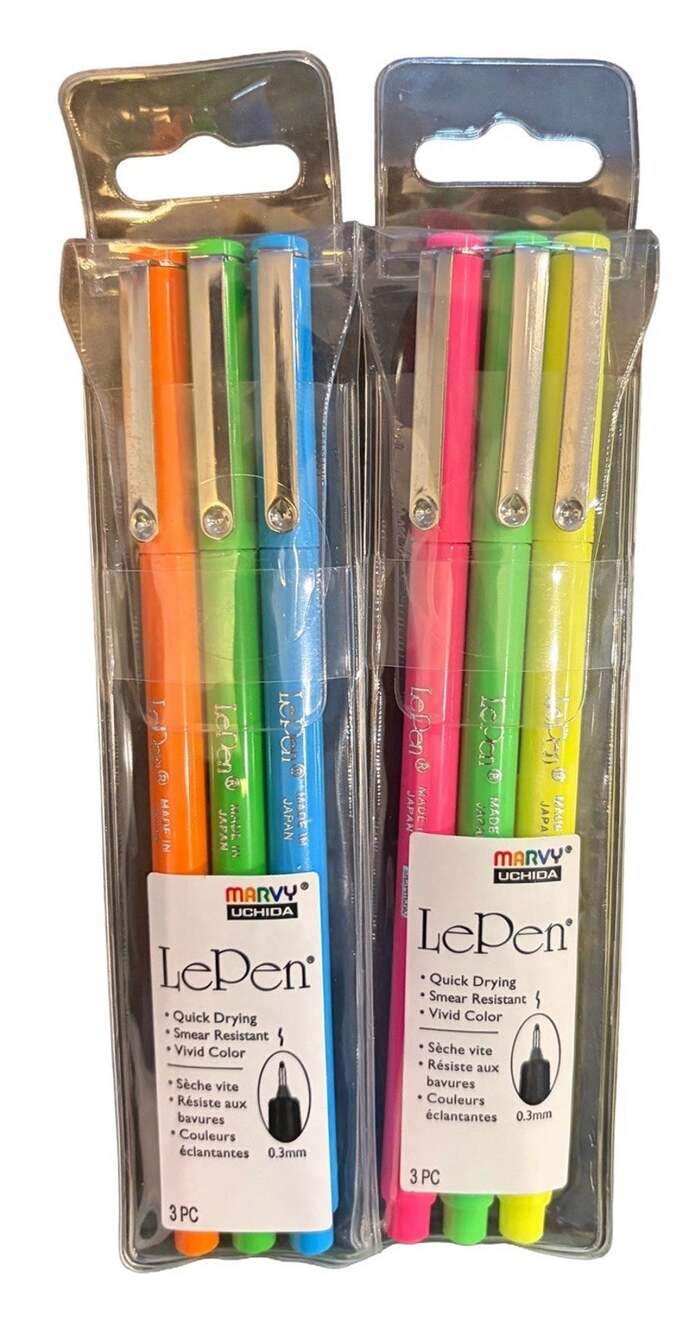 Marvy Uchida Le Pen 6 Pack Extra Fine 0.3mm Bright Neon Colors Pens Made Japan